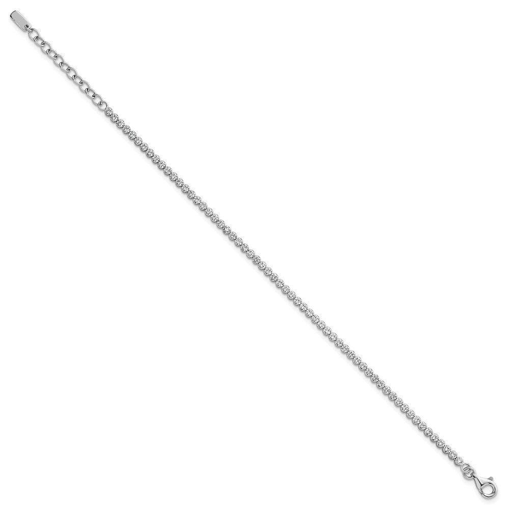 Sterling Silver RH-pltd Polish 2.5mm CZ w/1.25in Ext Tennis Bracelet