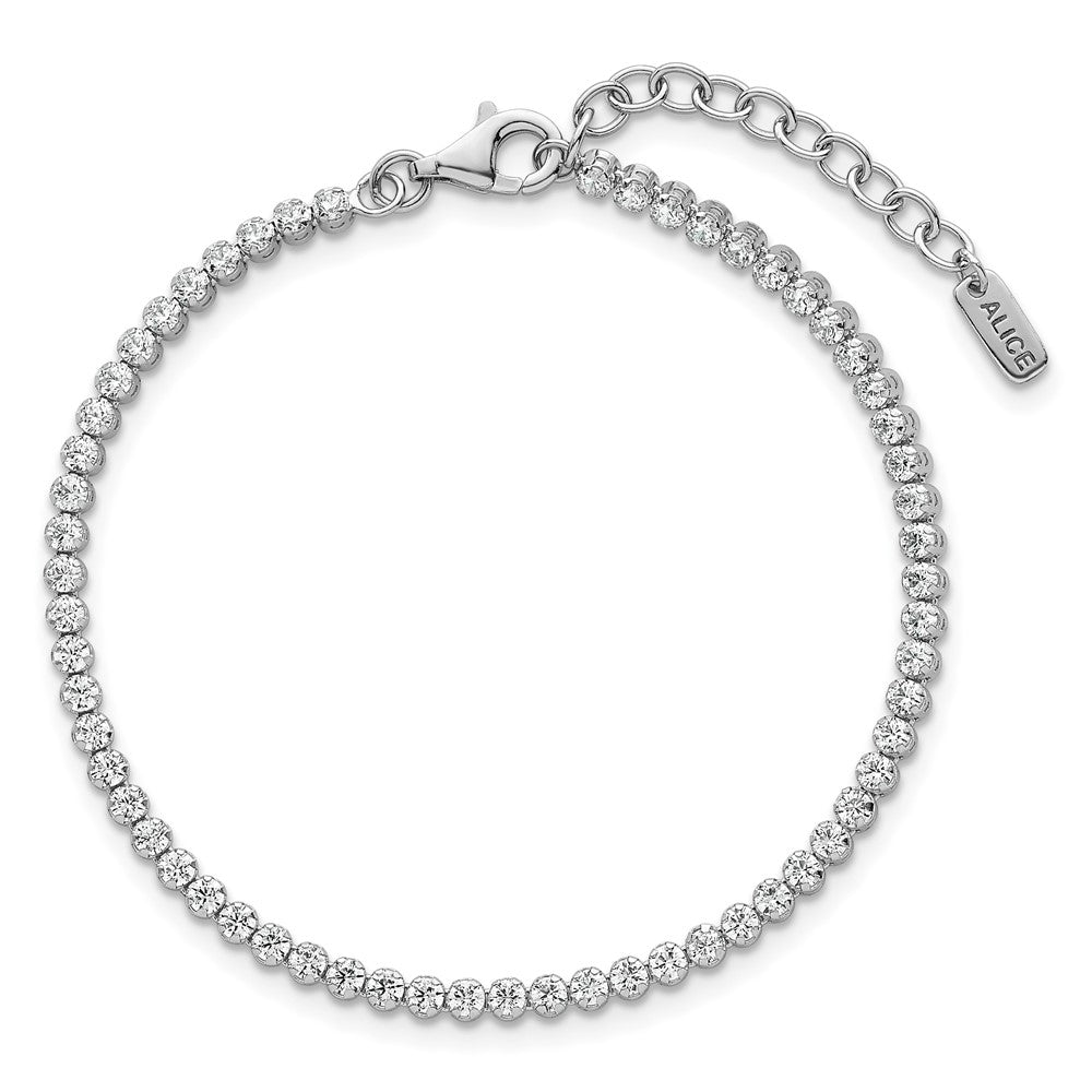Sterling Silver RH-pltd Polish 2.5mm CZ w/1.25in Ext Tennis Bracelet