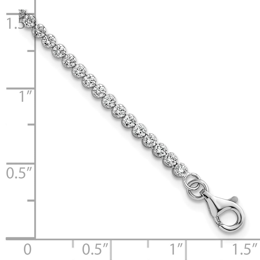 Sterling Silver RH-pltd Polish 2.5mm CZ w/1.25in Ext Tennis Bracelet