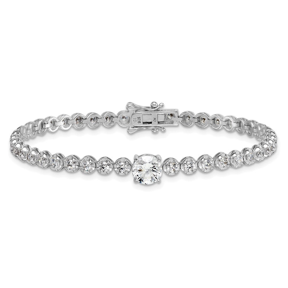Sterling Silver RH-plated Polished Fancy Round CZ 7.25in Bracelet