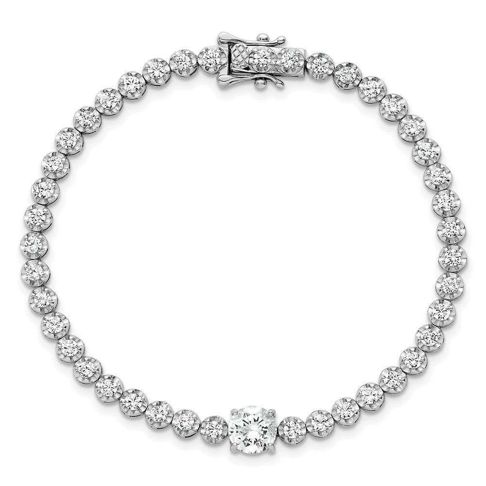 Sterling Silver RH-plated Polished Fancy Round CZ 7.25in Bracelet