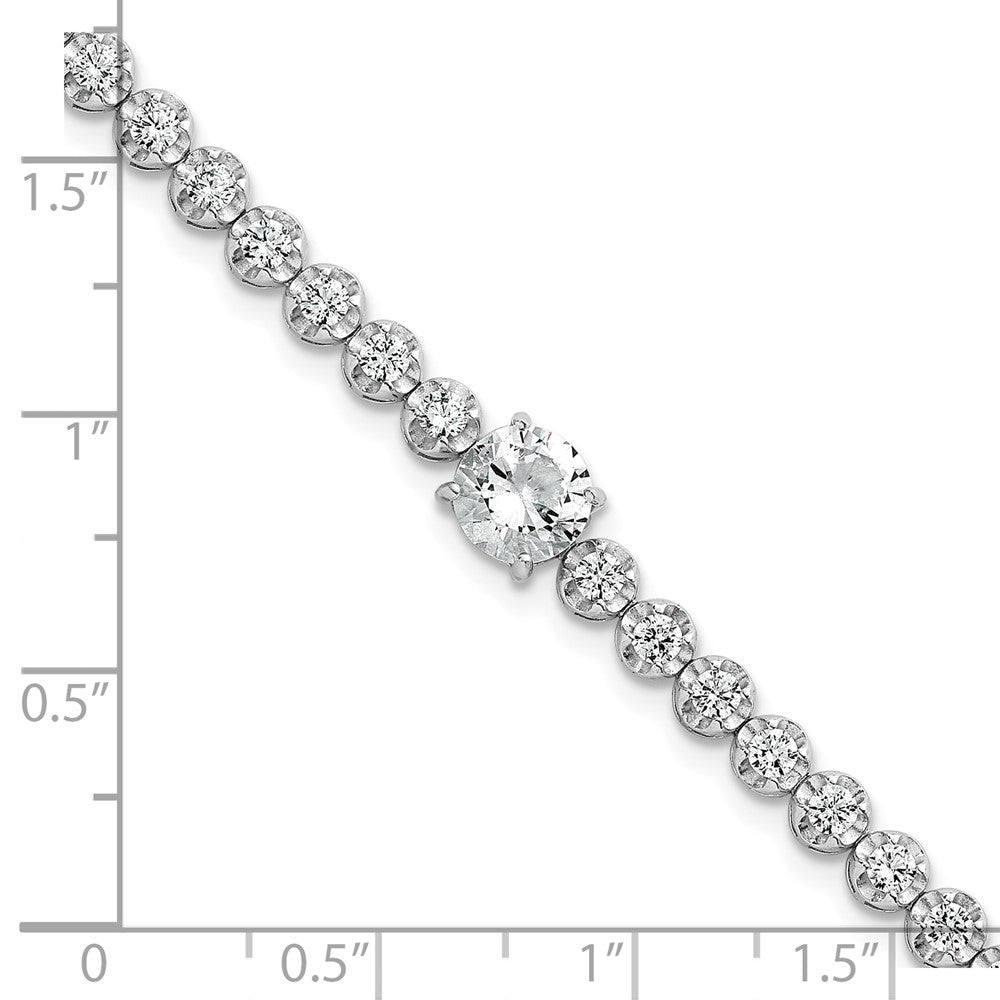 Sterling Silver RH-plated Polished Fancy Round CZ 7.25in Bracelet