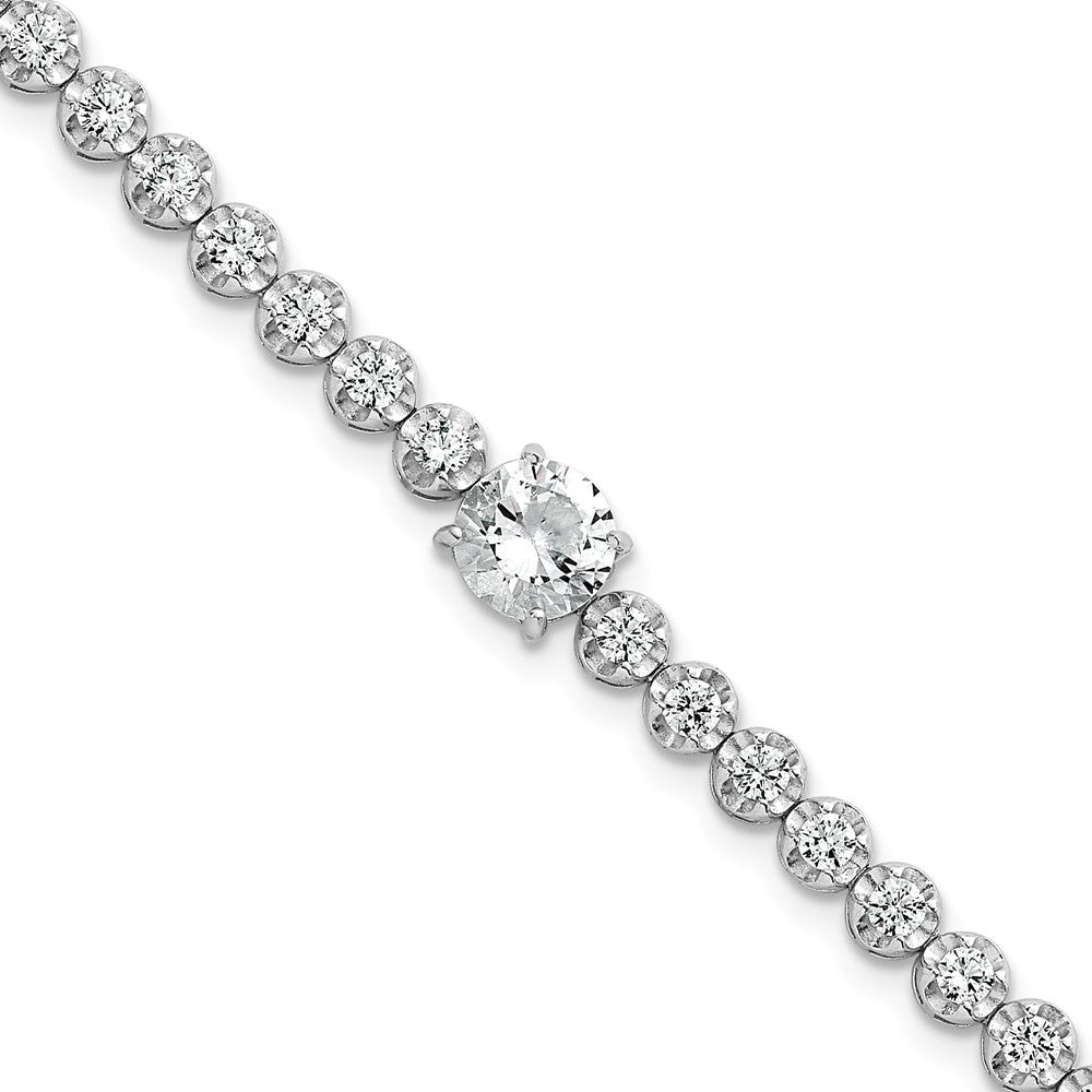 Sterling Silver RH-plated Polished Fancy Round CZ 7.25in Bracelet