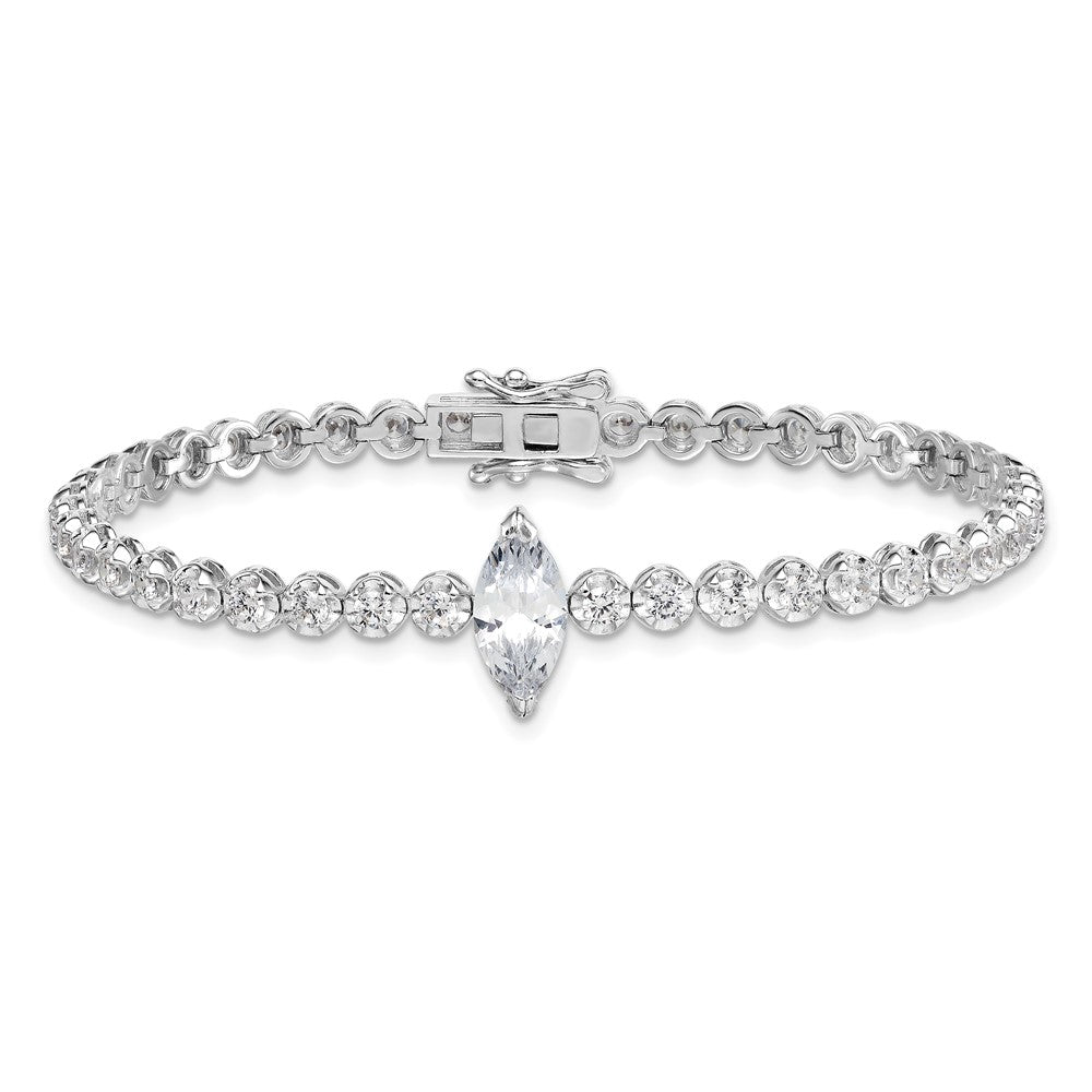Sterling Silver RH-plated Polished Round and Marquise CZ 7.25in Bracelet