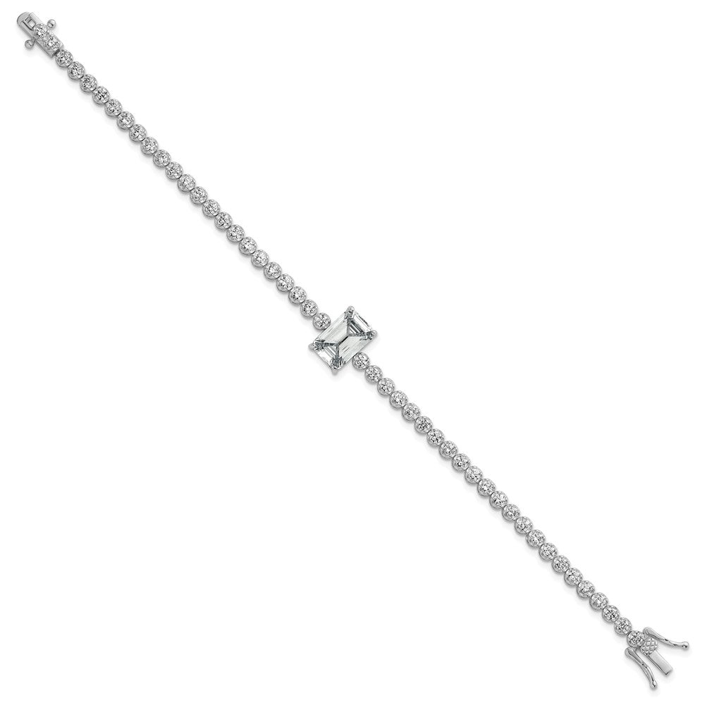 Sterling Silver RH-plated Polished Round and Rectangle CZ 7.25in Bracelet