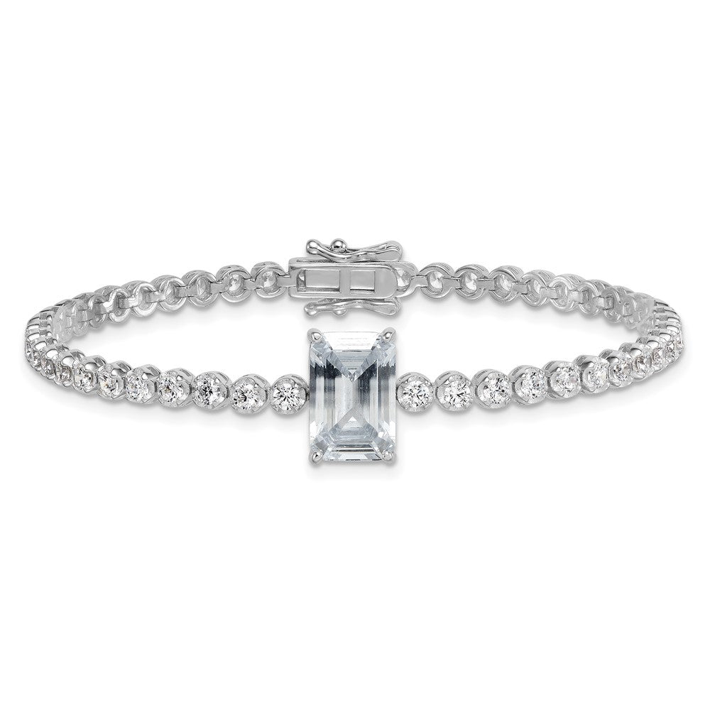 Sterling Silver RH-plated Polished Round and Rectangle CZ 7.25in Bracelet
