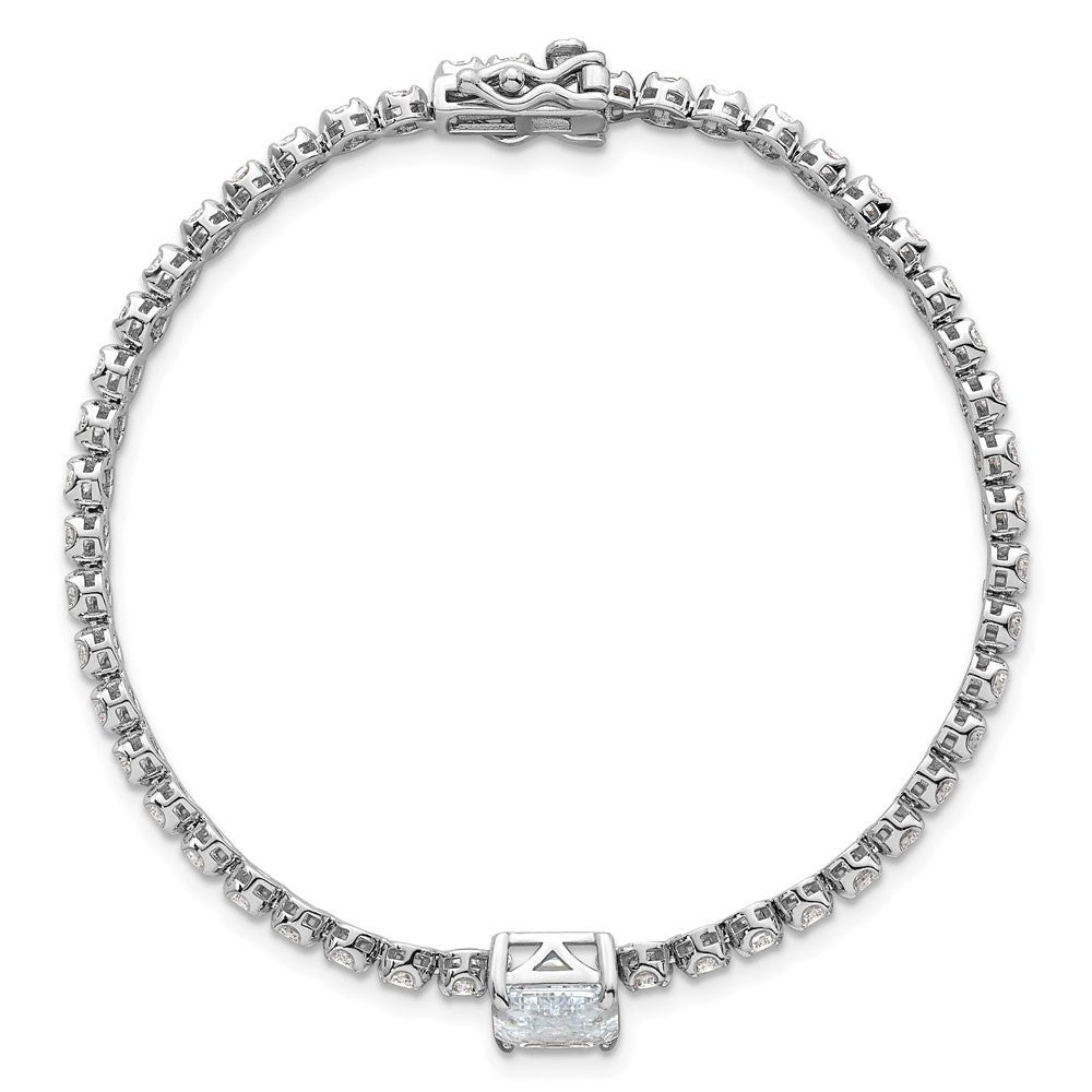 Sterling Silver RH-plated Polished Round and Rectangle CZ 7.25in Bracelet