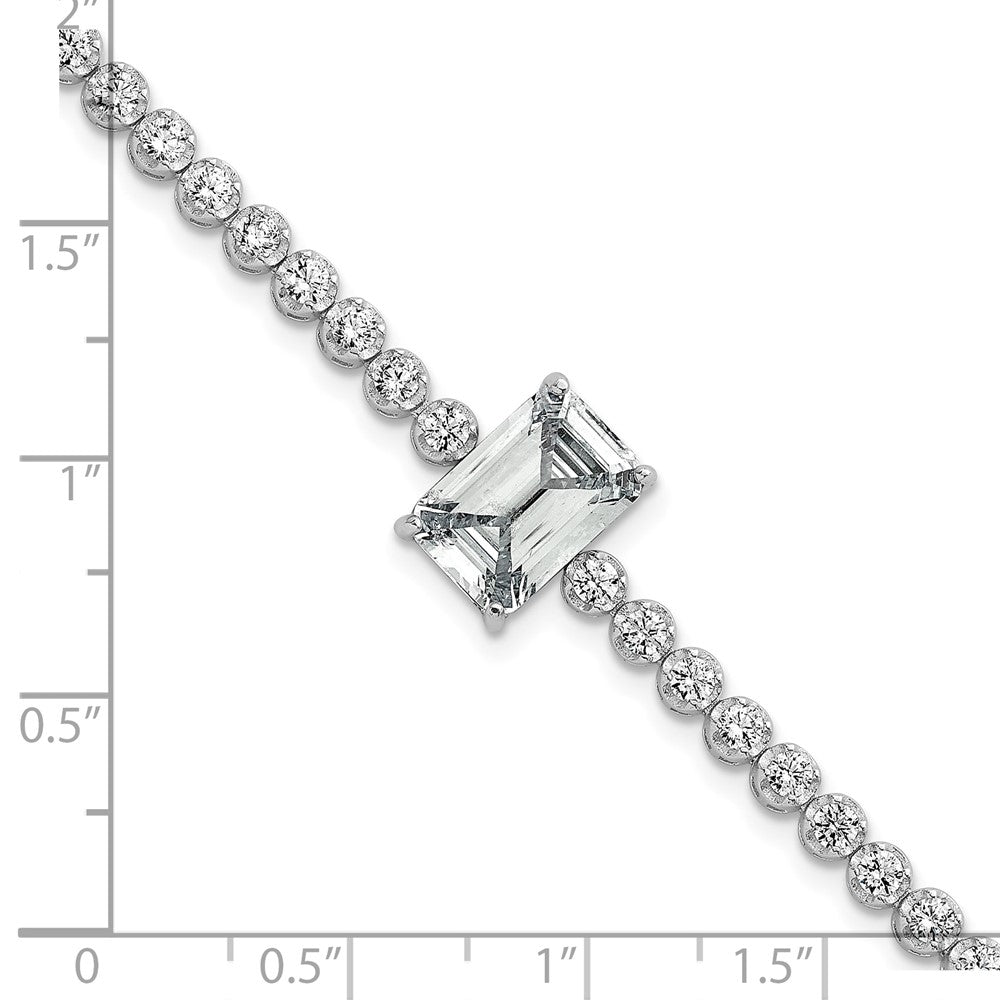 Sterling Silver RH-plated Polished Round and Rectangle CZ 7.25in Bracelet