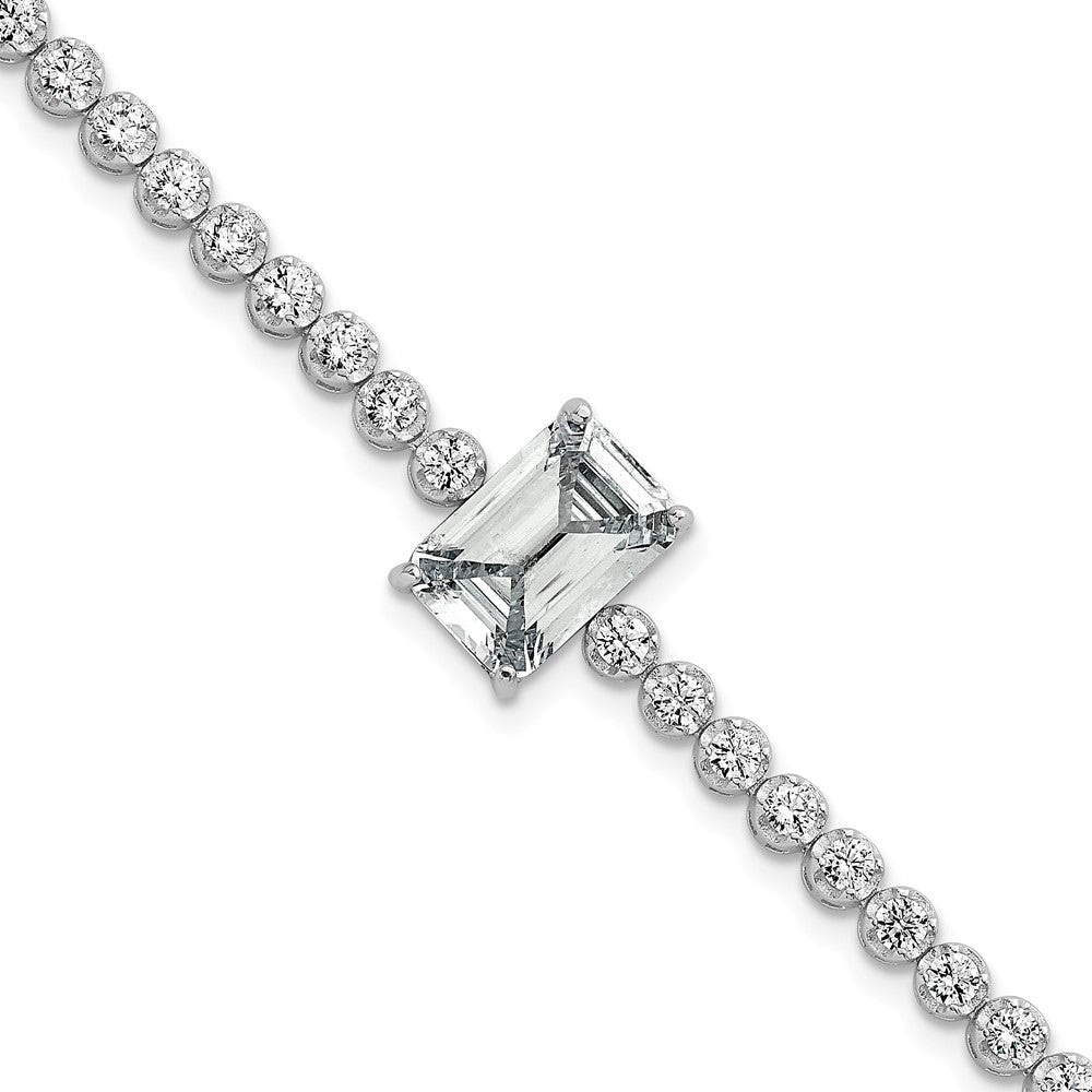 Sterling Silver RH-plated Polished Round and Rectangle CZ 7.25in Bracelet