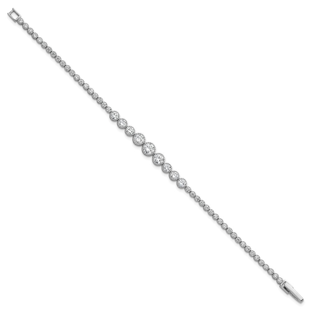 Sterling Silver Rhodium-plated Polished CZ Graduated Tennis Bracelet