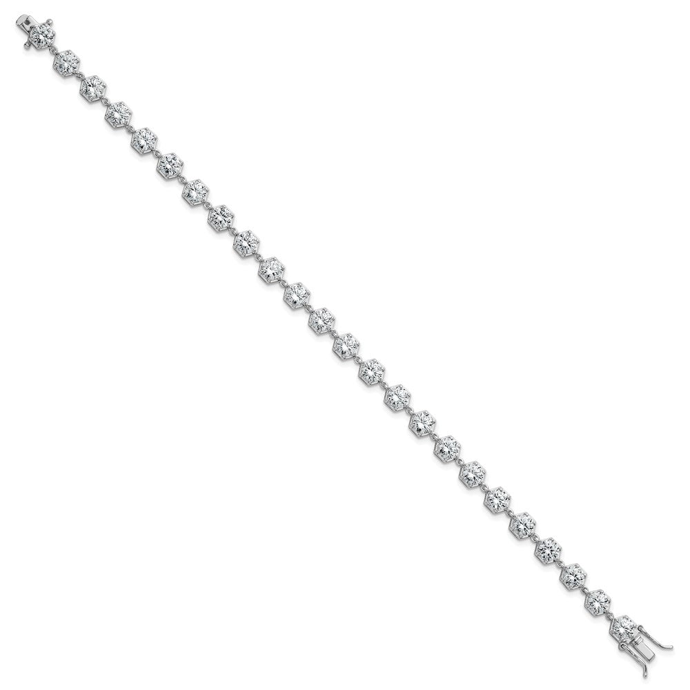 Sterling Silver RH-plated Polished CZ Hexagon 8 Inch Bracelet
