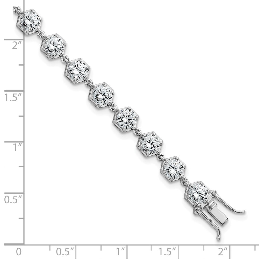 Sterling Silver RH-plated Polished CZ Hexagon 8 Inch Bracelet