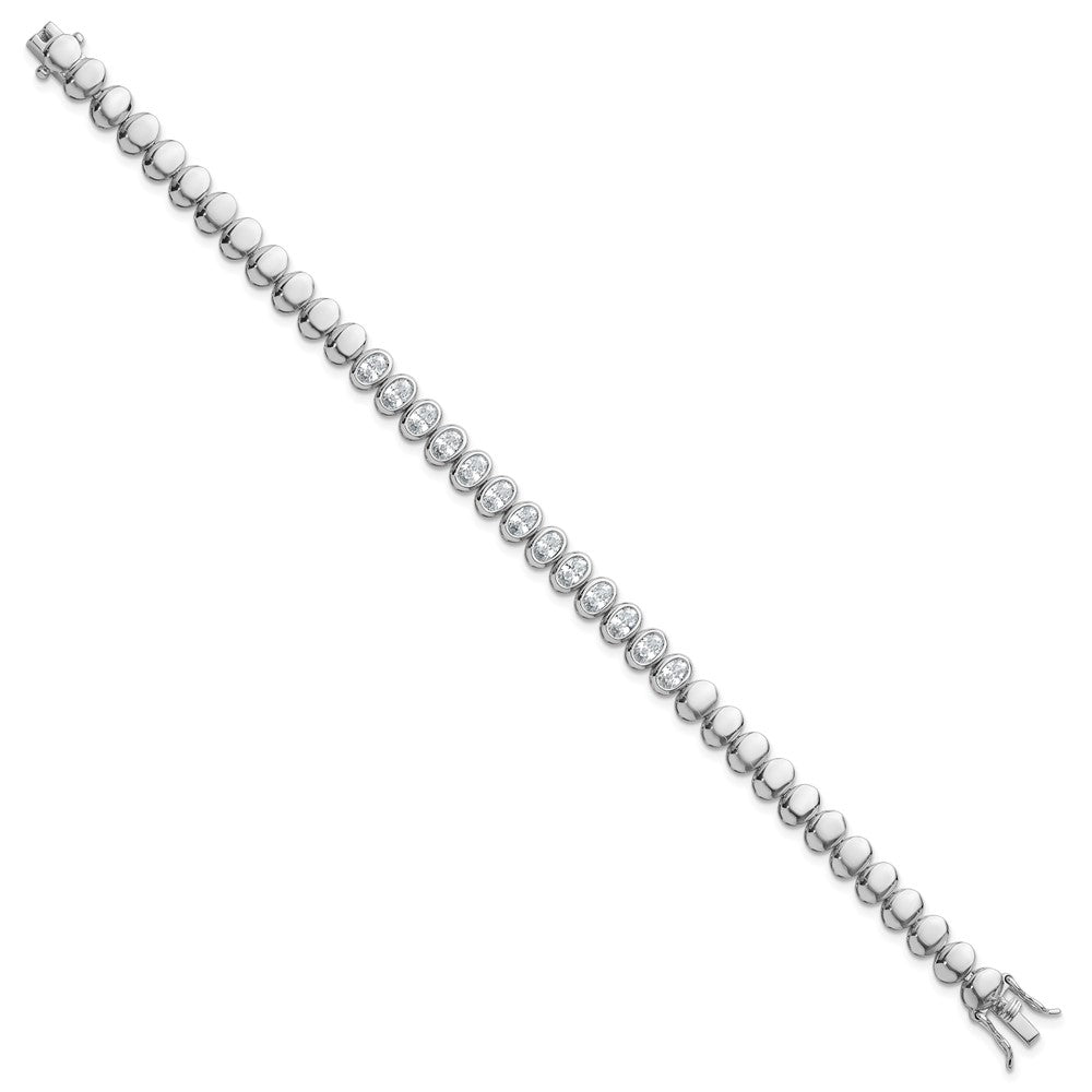 Sterling Silver RH-plated Polished Oval Bezel CZ 7.25 Inch Bracelet