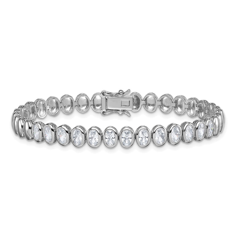 Sterling Silver RH-plated Polished Oval Bezel CZ 7.25 Inch Bracelet