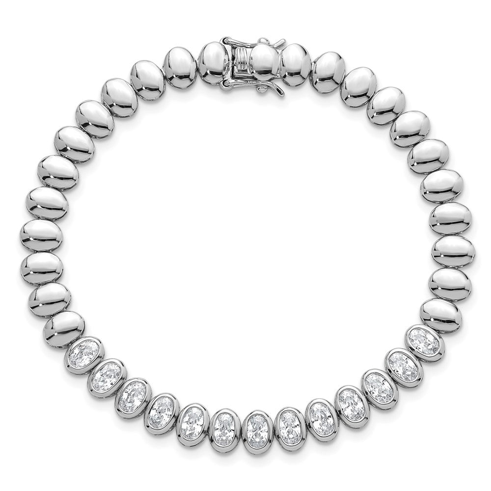 Sterling Silver RH-plated Polished Oval Bezel CZ 7.25 Inch Bracelet