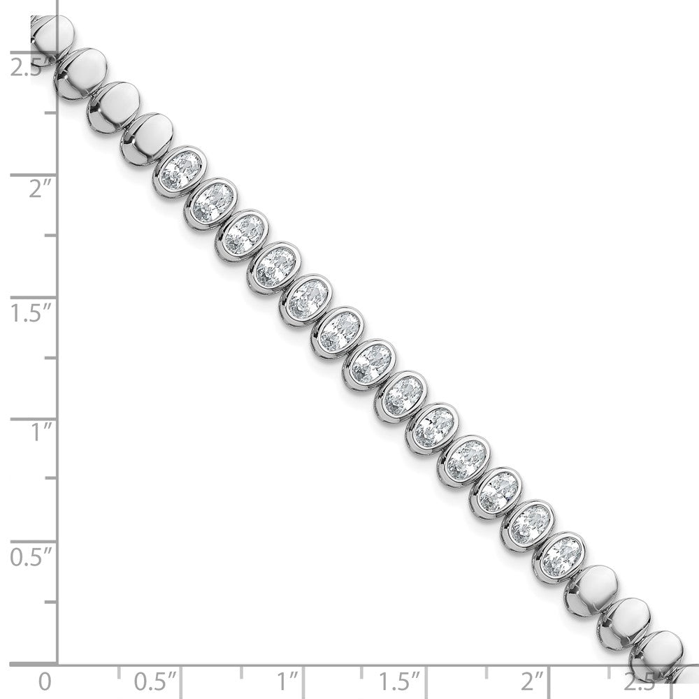 Sterling Silver RH-plated Polished Oval Bezel CZ 7.25 Inch Bracelet