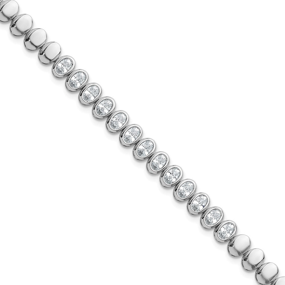 Sterling Silver RH-plated Polished Oval Bezel CZ 7.25 Inch Bracelet