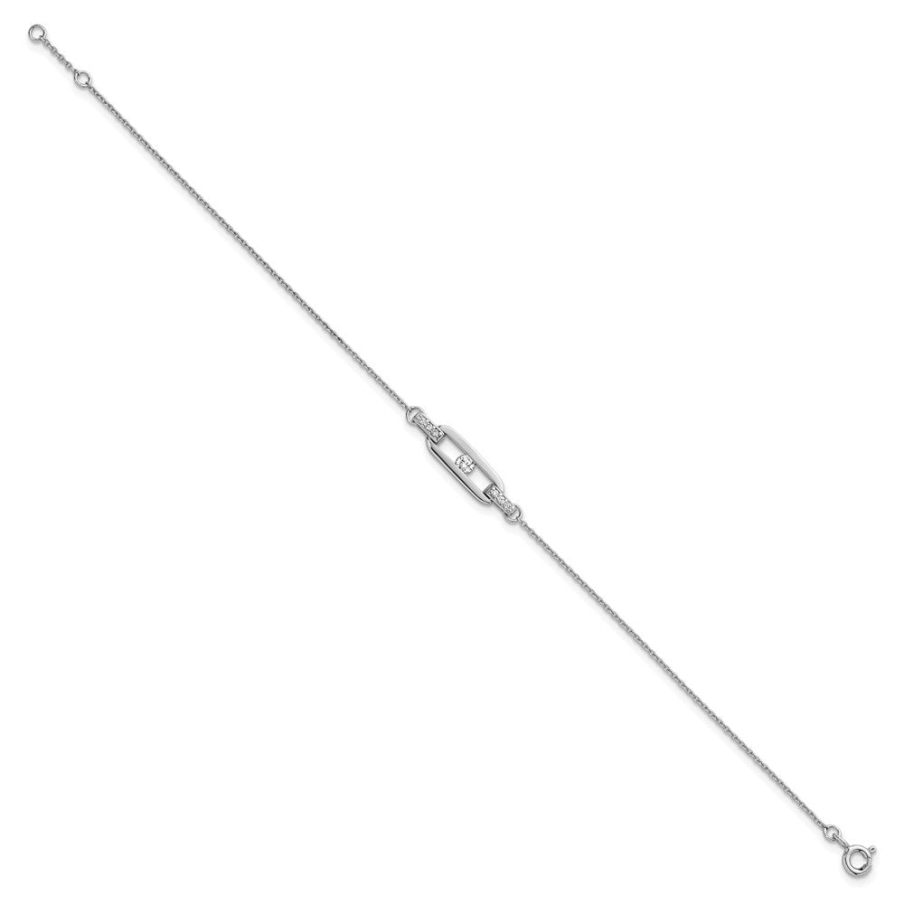 Sterling Silver RH-plated Polished CZ Link 7in w/.5in Ext Bracelet