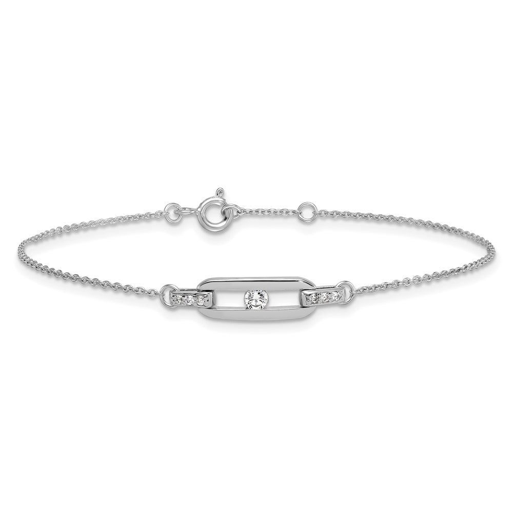 Sterling Silver RH-plated Polished CZ Link 7in w/.5in Ext Bracelet