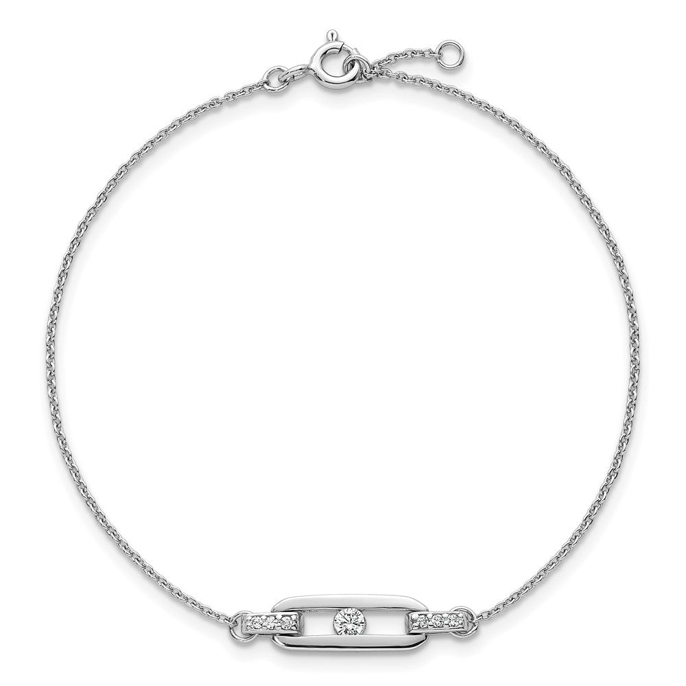 Sterling Silver RH-plated Polished CZ Link 7in w/.5in Ext Bracelet