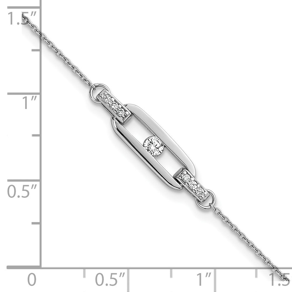 Sterling Silver RH-plated Polished CZ Link 7in w/.5in Ext Bracelet