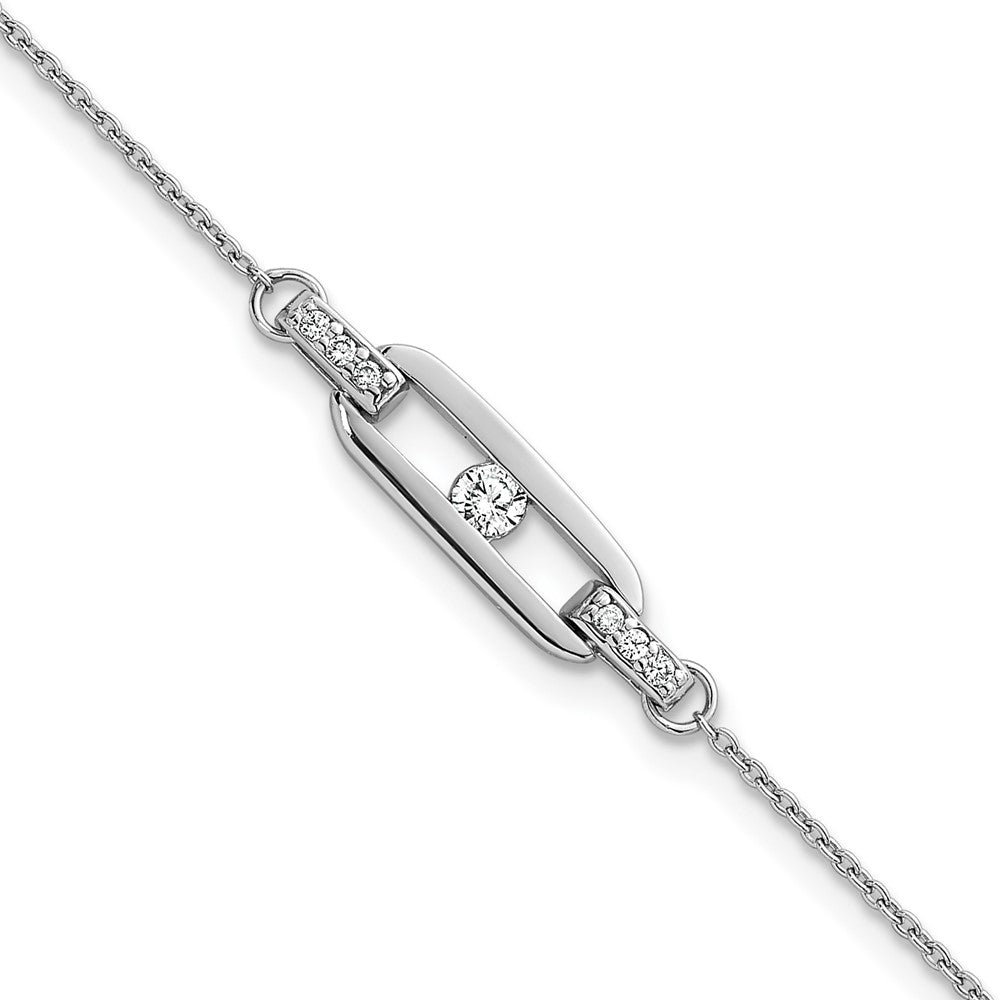 Sterling Silver RH-plated Polished CZ Link 7in w/.5in Ext Bracelet