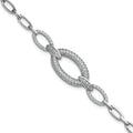 Sterling Silver Rhodium-plated CZ Oval Link 7in Bracelet