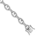 Sterling Silver RH-plated Polished CZ Oval and Mariner Link 7in Bracelet