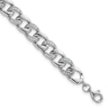 SS RH-plated Polished CZ 8mm Curb Link 7in w/ 1.5in Ext Bracelet