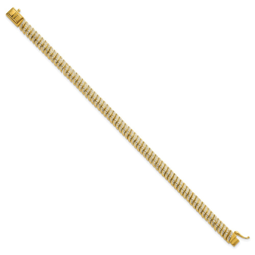 Sterling Silver Gold-Tone Polished Fancy CZ S Link 7 Inch Bracelet