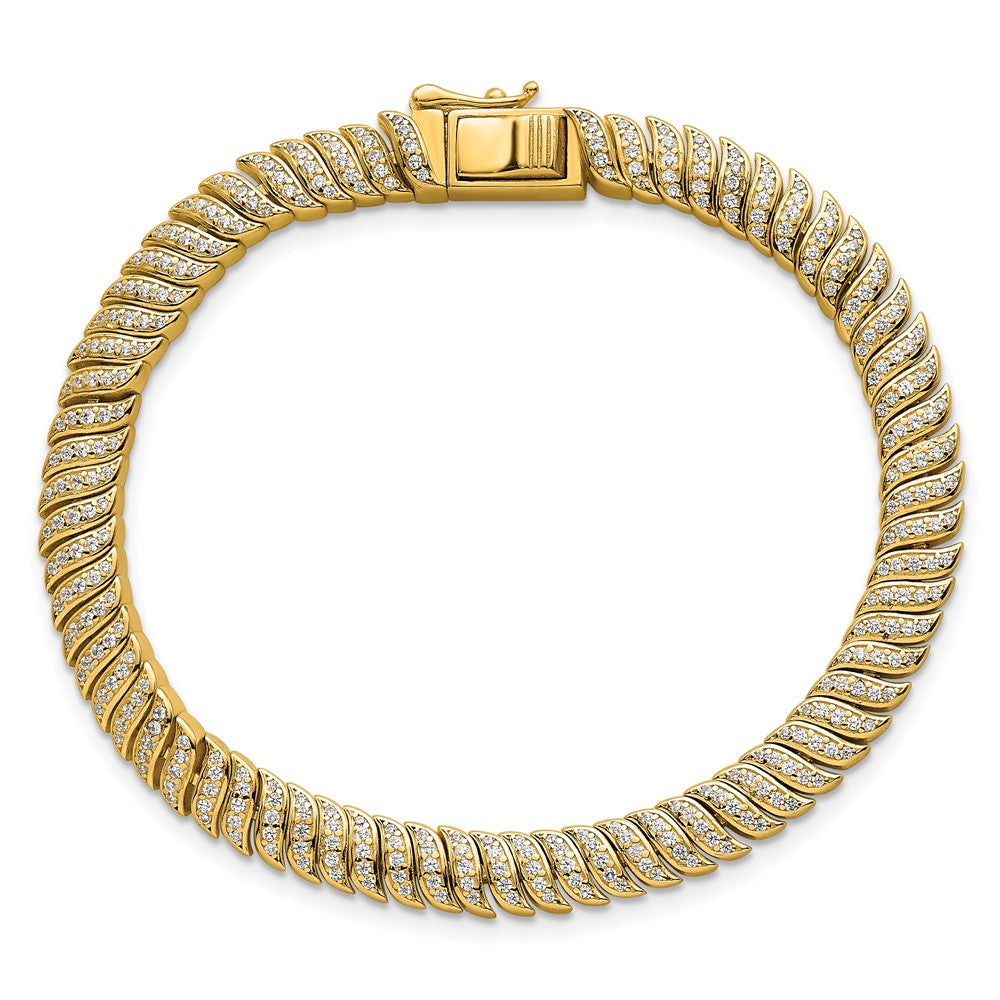 Sterling Silver Gold-Tone Polished Fancy CZ S Link 7 Inch Bracelet