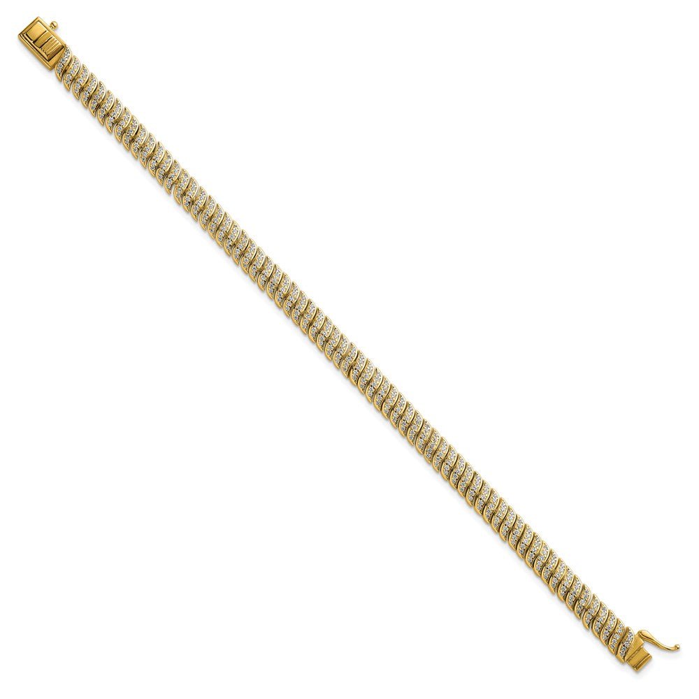Sterling Silver Gold-Tone Polished Fancy CZ S Link 7 Inch Bracelet