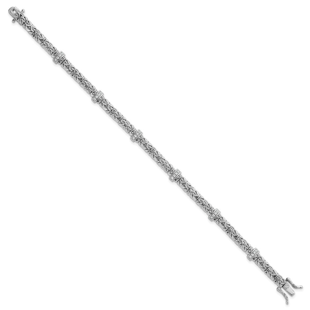 Sterling Silver RH-plated Polished CZ Byzantine Link 7.75in Bracelet