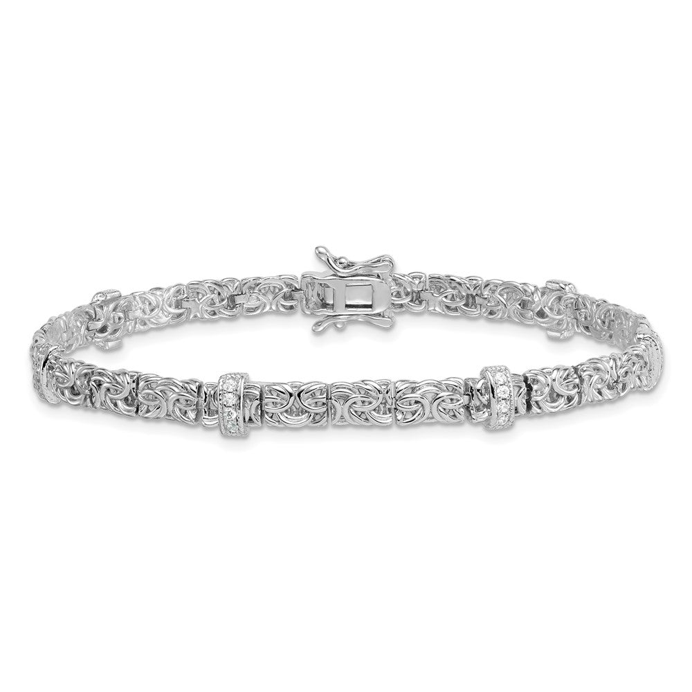 Sterling Silver RH-plated Polished CZ Byzantine Link 7.75in Bracelet
