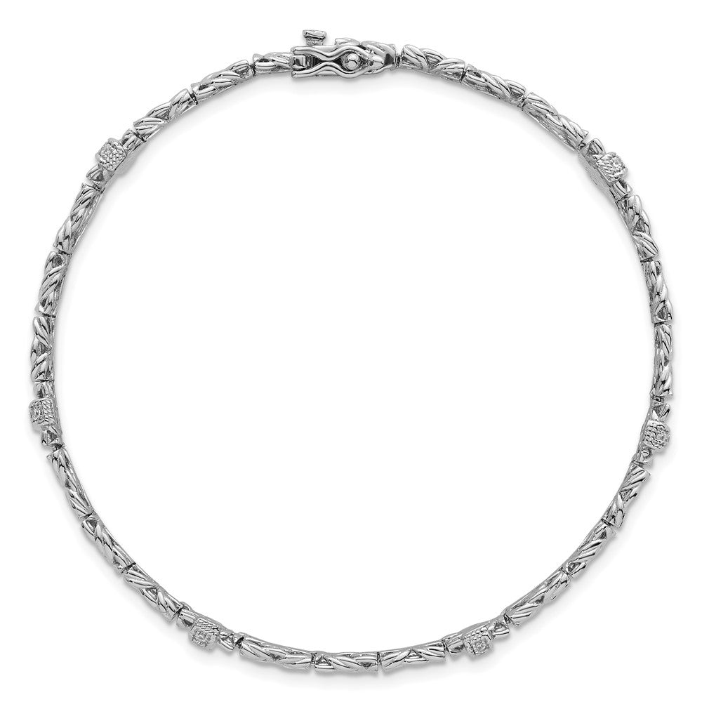 Sterling Silver RH-plated Polished CZ Byzantine Link 7.75in Bracelet