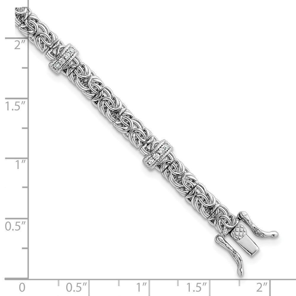 Sterling Silver RH-plated Polished CZ Byzantine Link 7.75in Bracelet
