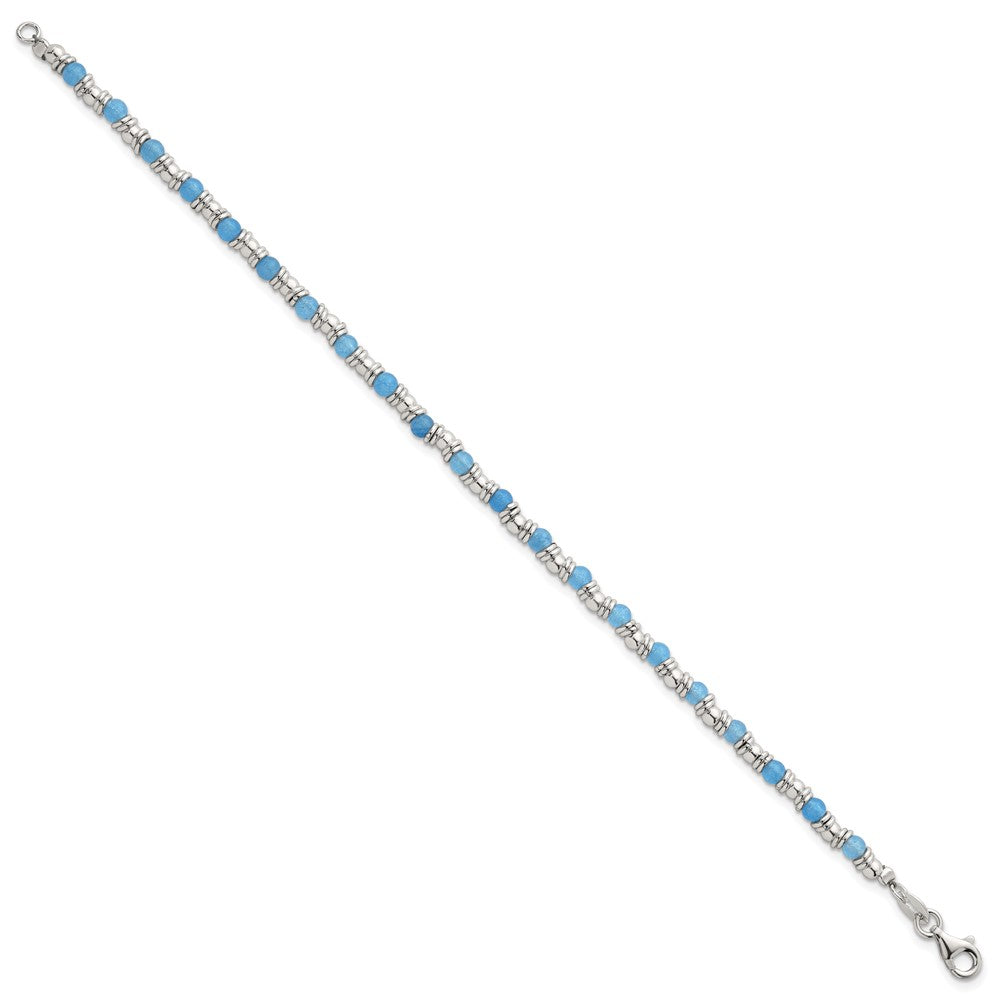 Sterling Silver Polished Blue Agate Beaded Bracelet