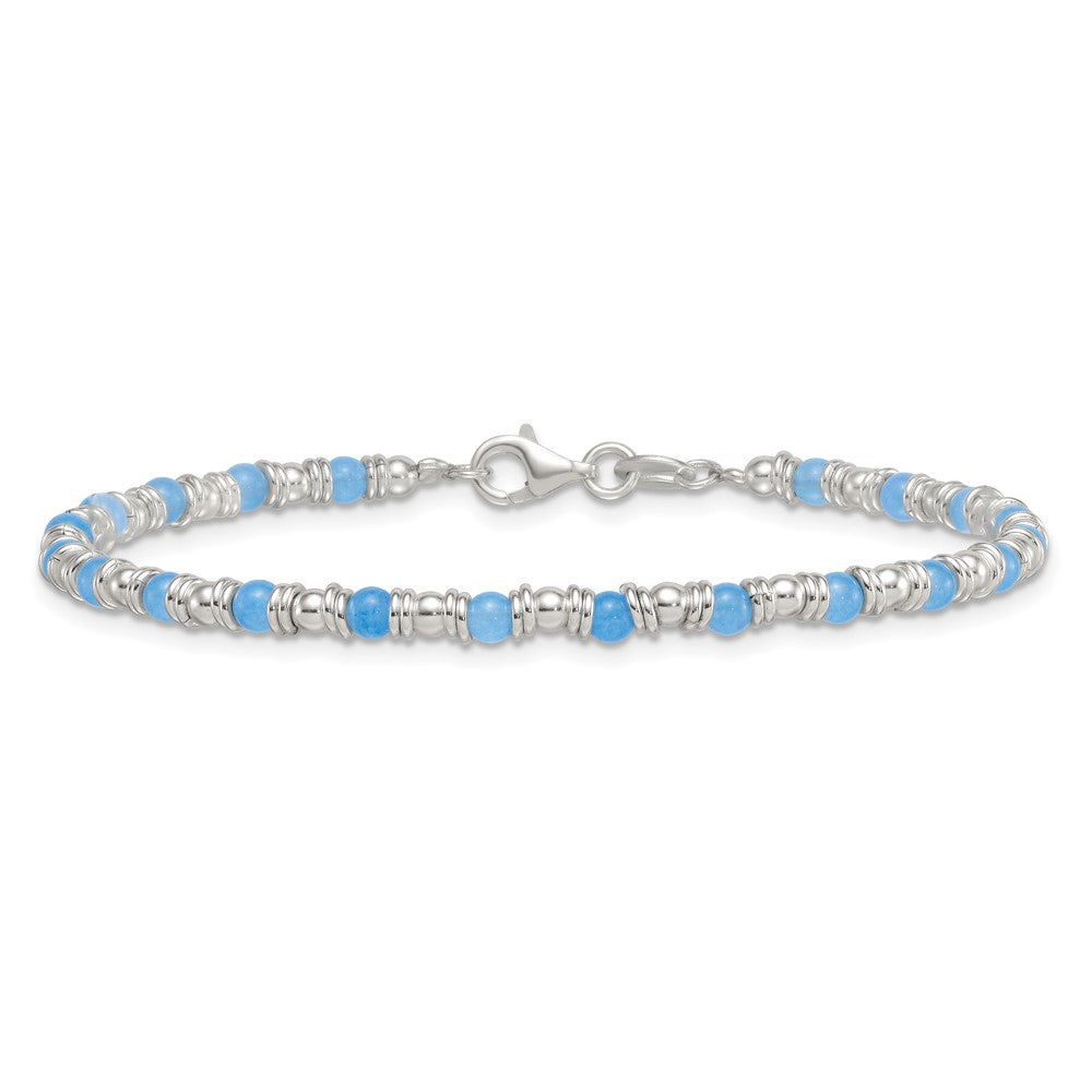 Sterling Silver Polished Blue Agate Beaded Bracelet