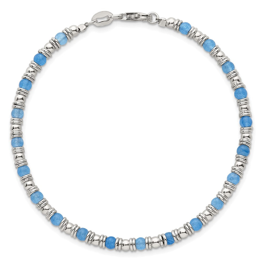 Sterling Silver Polished Blue Agate Beaded Bracelet