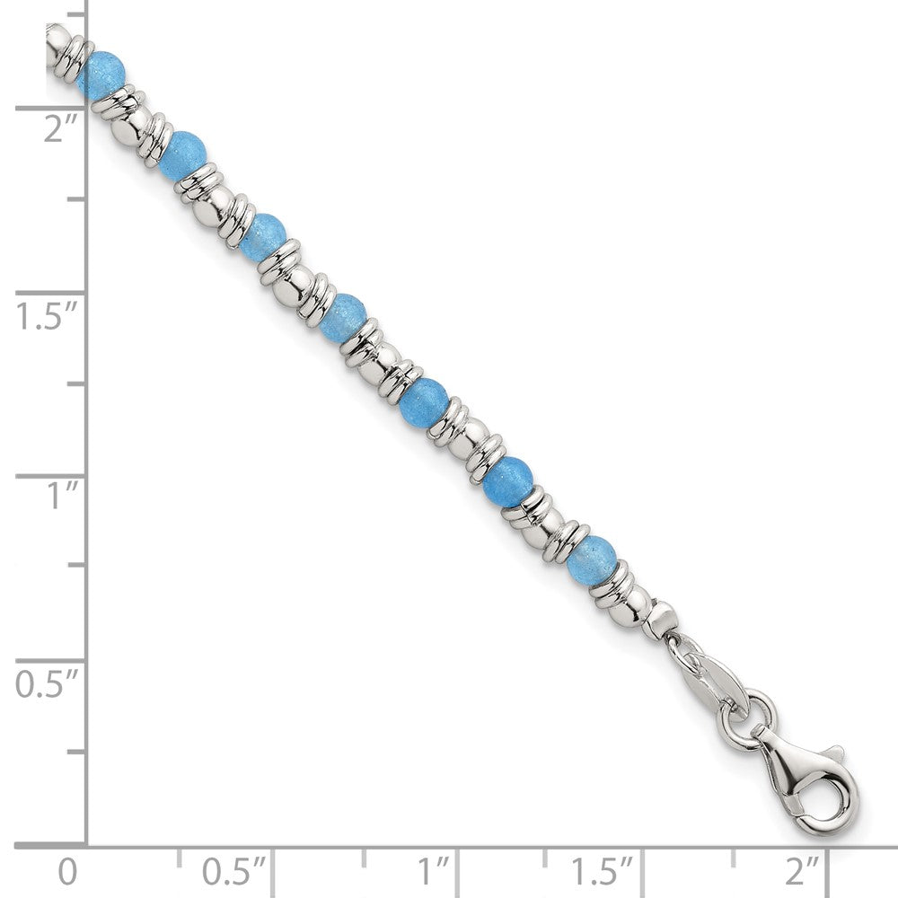 Sterling Silver Polished Blue Agate Beaded Bracelet