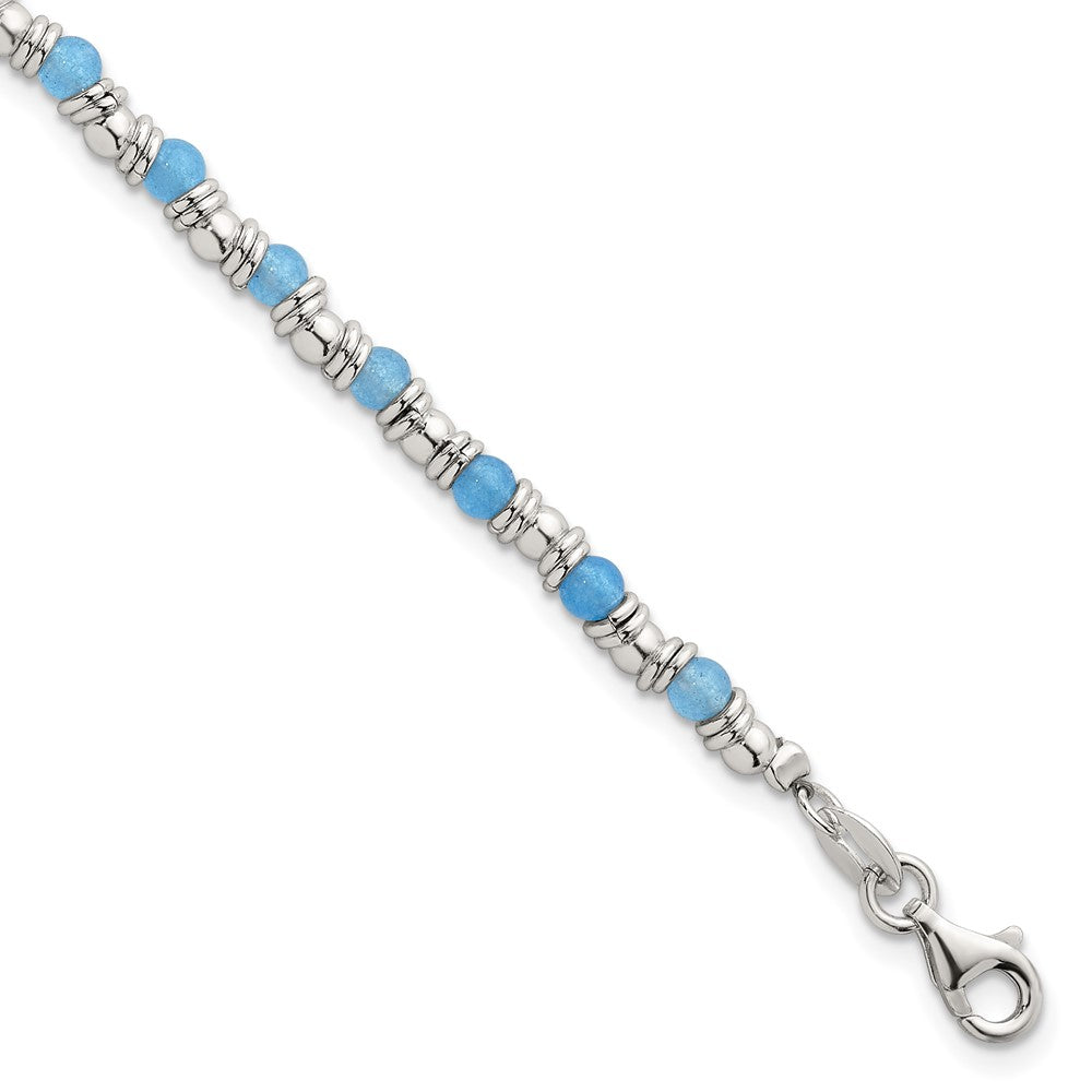 Sterling Silver Polished Blue Agate Beaded Bracelet
