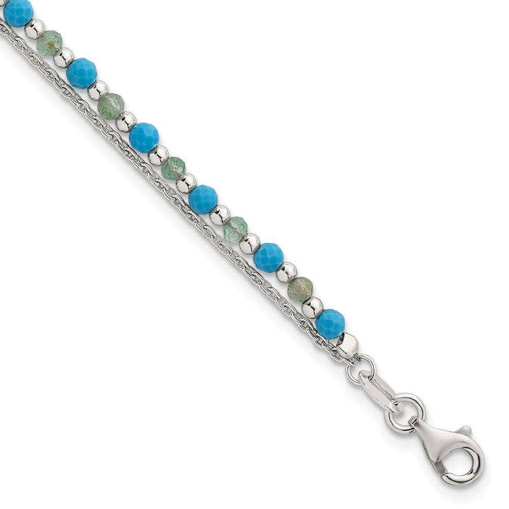 Sterling Silver Green Aventurine and Turquoise Beaded Bracelet