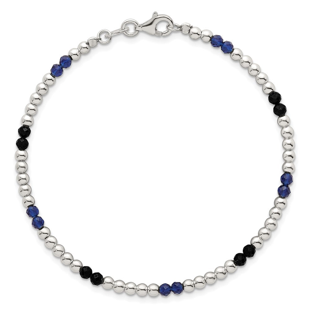 Sterling Silver Polished Blue Agate and Spinel Beaded Bracelet