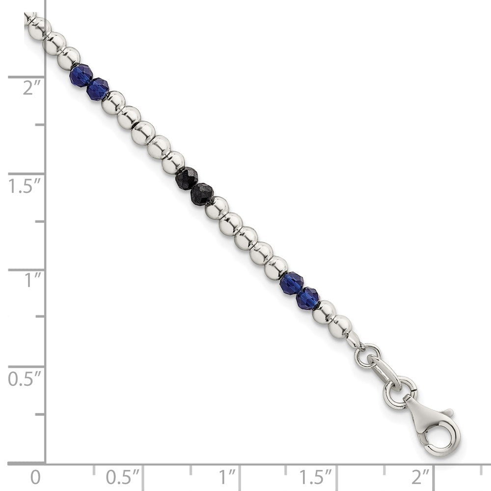 Sterling Silver Polished Blue Agate and Spinel Beaded Bracelet