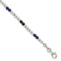 Sterling Silver Polished Blue Agate and Spinel Beaded Bracelet
