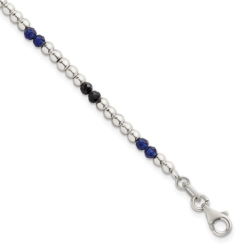 Sterling Silver Polished Blue Agate and Spinel Beaded Bracelet