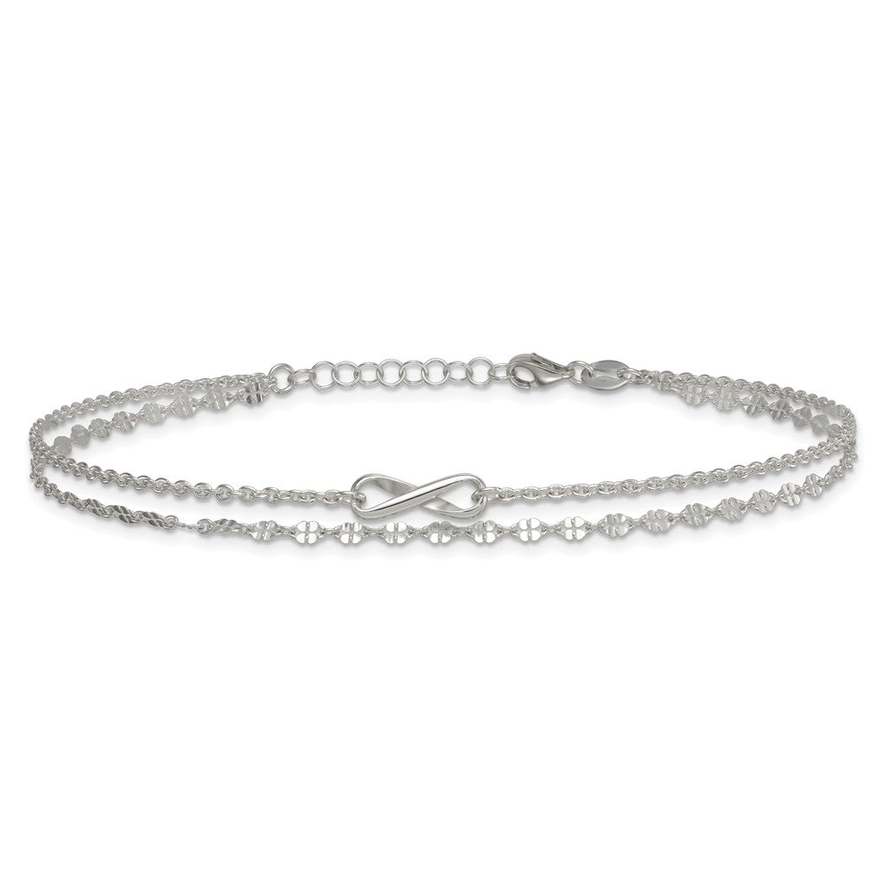 Sterling Silver Polished Infinity 2-Strand 9in Plus 1in Ext Anklet