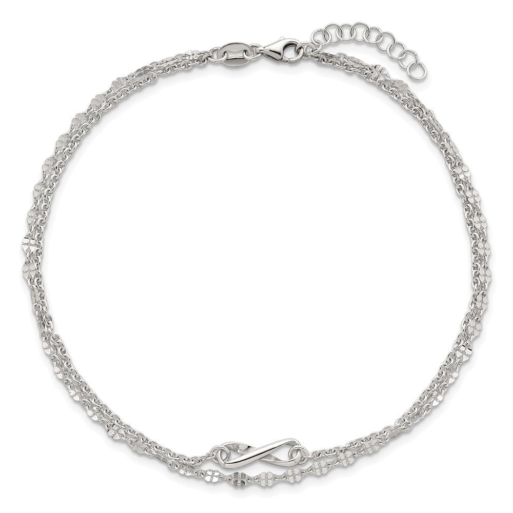 Sterling Silver Polished Infinity 2-Strand 9in Plus 1in Ext Anklet