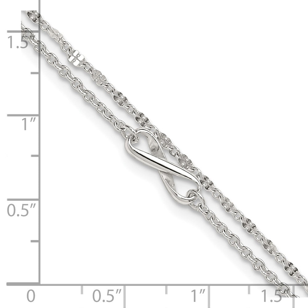 Sterling Silver Polished Infinity 2-Strand 9in Plus 1in Ext Anklet