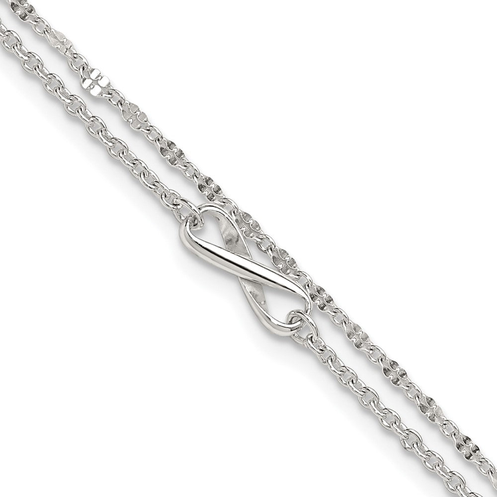 Sterling Silver Polished Infinity 2-Strand 9in Plus 1in Ext Anklet